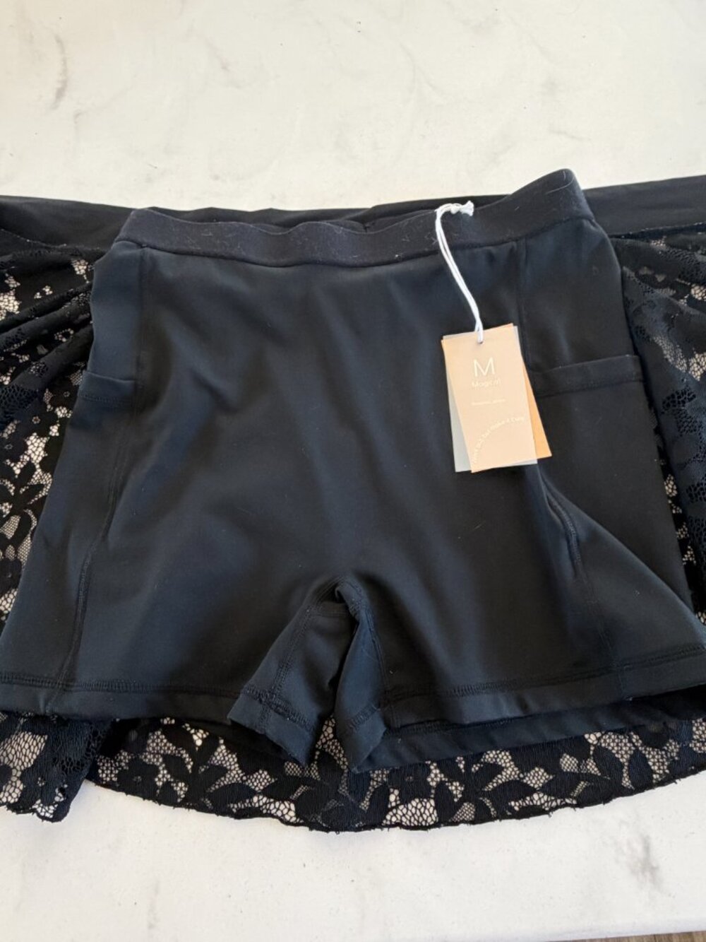 NWT POPFLEX Lace Juliet Wrap Ballet Skort Black High Waist Pockets - Picture 3 of 11
